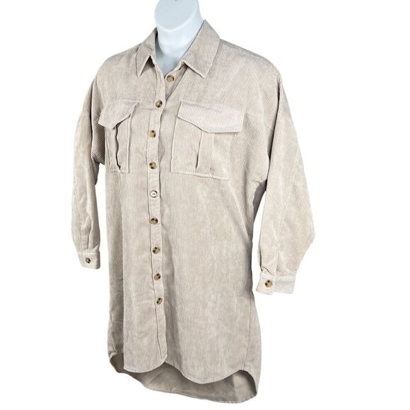 NWT Live 4 Truth Womens L Oversized Beige Corduroy Button Up Shirt Dress Western - Picture 6 of 16